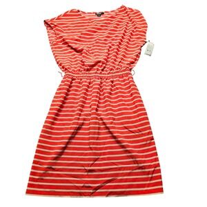 DKNY Silk Blend Striped Dress Petite P Red Tan Sleeveless Casual Summer Mini